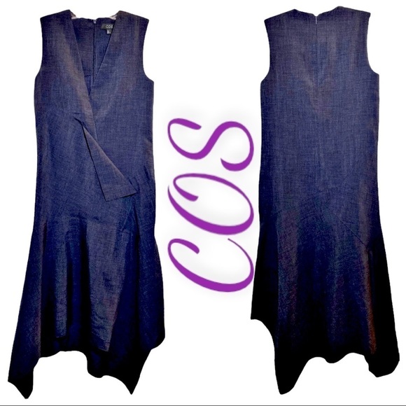 COS Sleeveless Asymmetric Hem V-Neck Lagenlook Midi Dress,‎ Size 2 - Picture 8 of 9